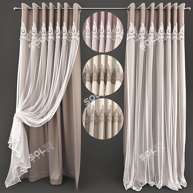 Lace Curtain Set: Customizable Colors 3D model image 1