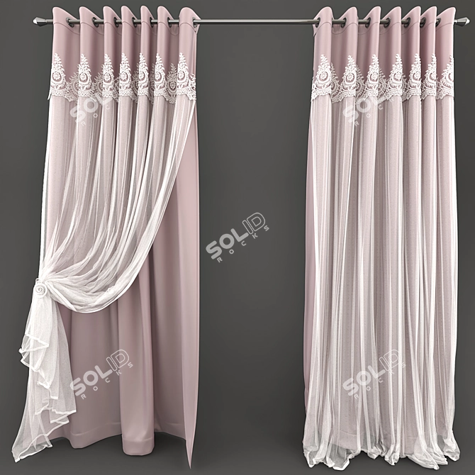 Lace Curtain Set: Customizable Colors 3D model image 3