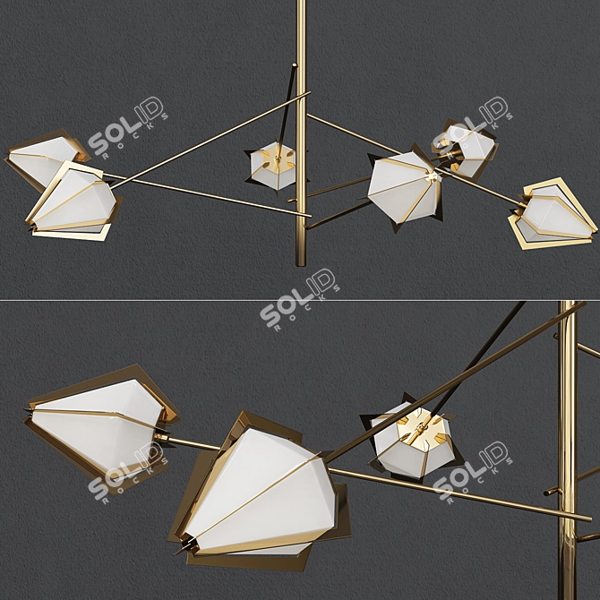 Elegant Brass & Alabaster Chandelier 3D model image 1