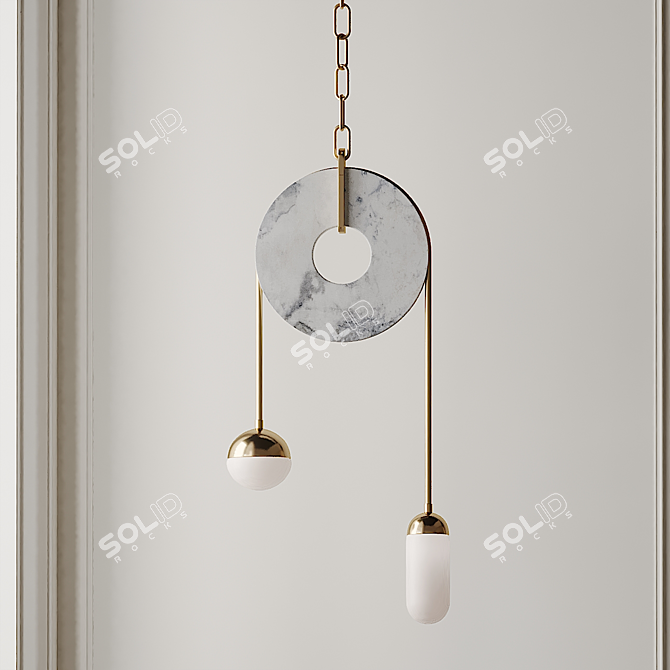 Brass Marble Handblown Pendant 3D model image 4