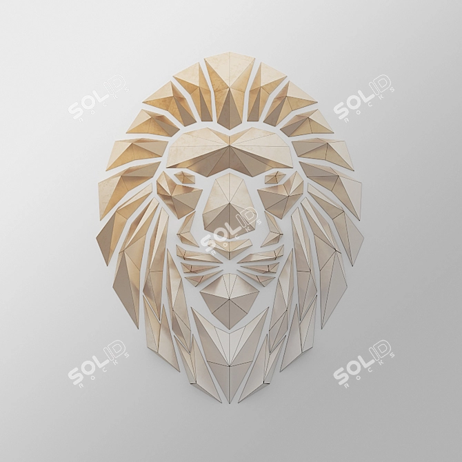 Golden Polygon Lion Sculpture 3D model image 2