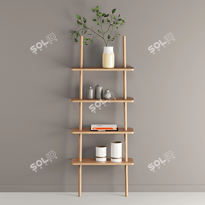 Rustic Oak Display Shelf 3D model image 2