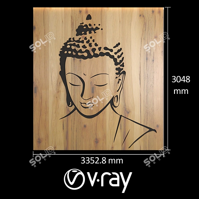 Buddha Pine Wood 3D Panel - Decorative Wall Art 3D model image 3