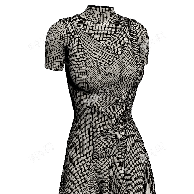 Elegant Sleeveless Origami Dress 3D model image 3