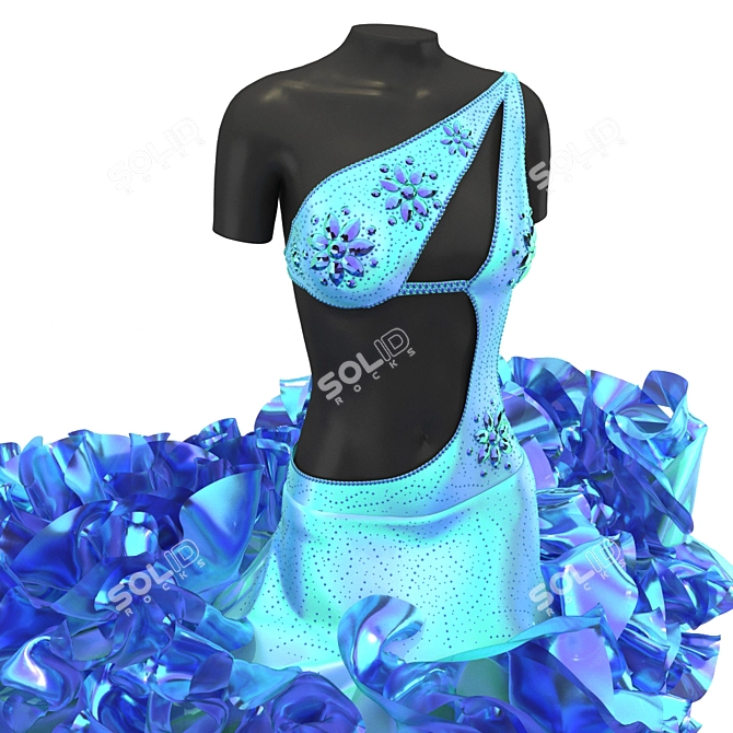 Sparkling Ruffled Dance Dress 3D model image 2
