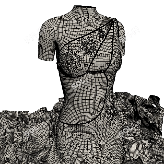 Sparkling Ruffled Dance Dress 3D model image 3