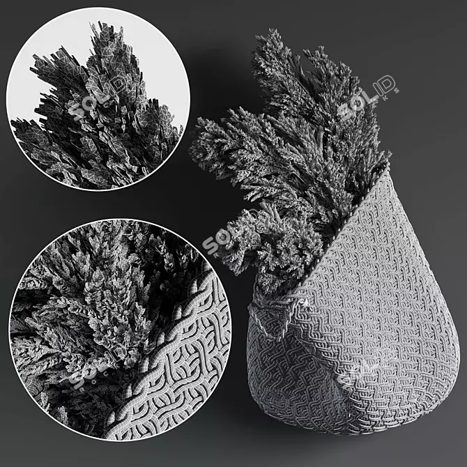 Elegant Pampas Flower Handbasket 3D model image 2