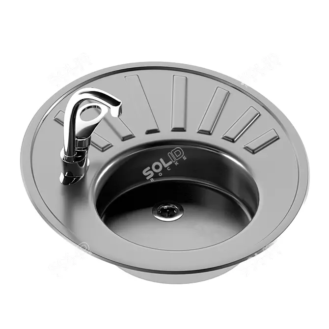 Realistic Round Kitchen Sink 3D model image 1