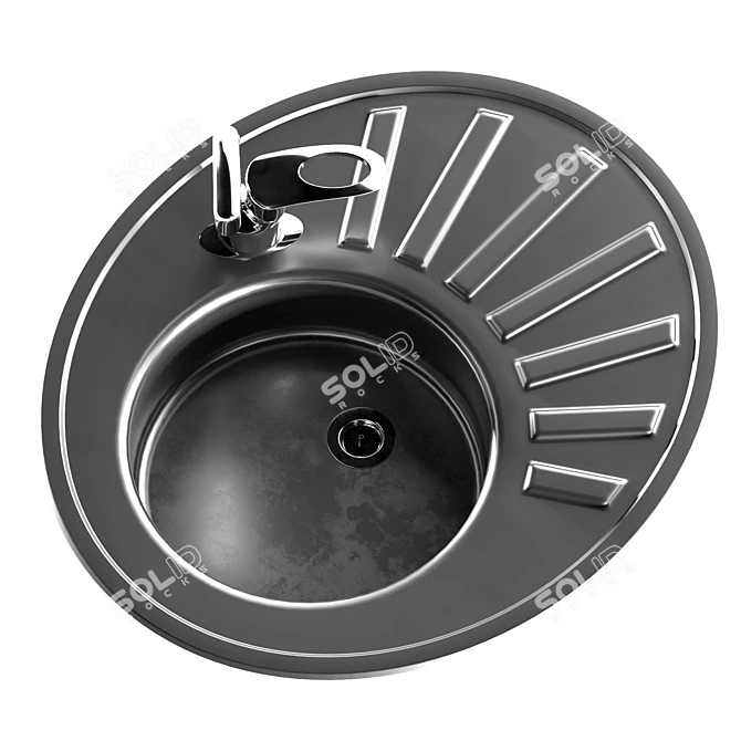 Realistic Round Kitchen Sink 3D model image 2
