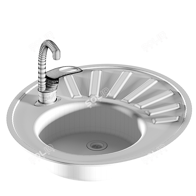 Realistic Round Kitchen Sink 3D model image 3