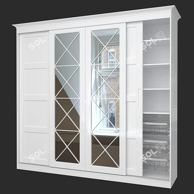 Fashionable Sliding Wardrobe with SKM-80 Mirrors 3D model image 2