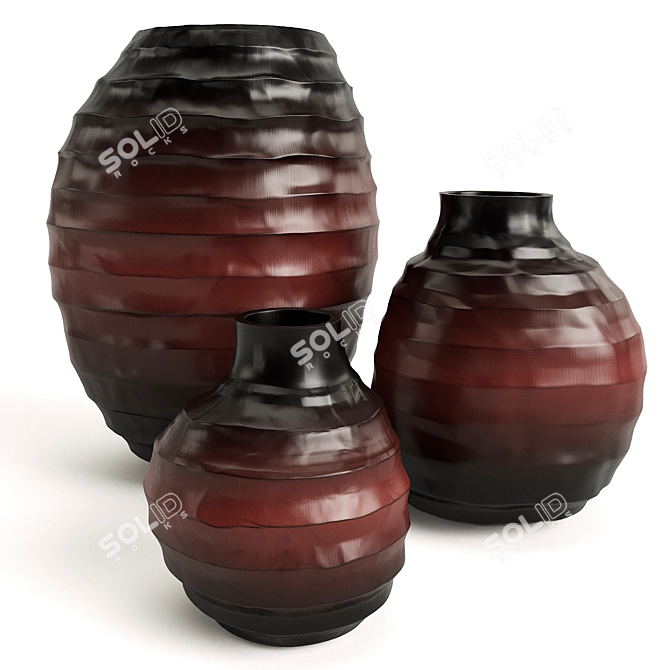 Elegant Red Smoke Glass Vases 3D model image 1