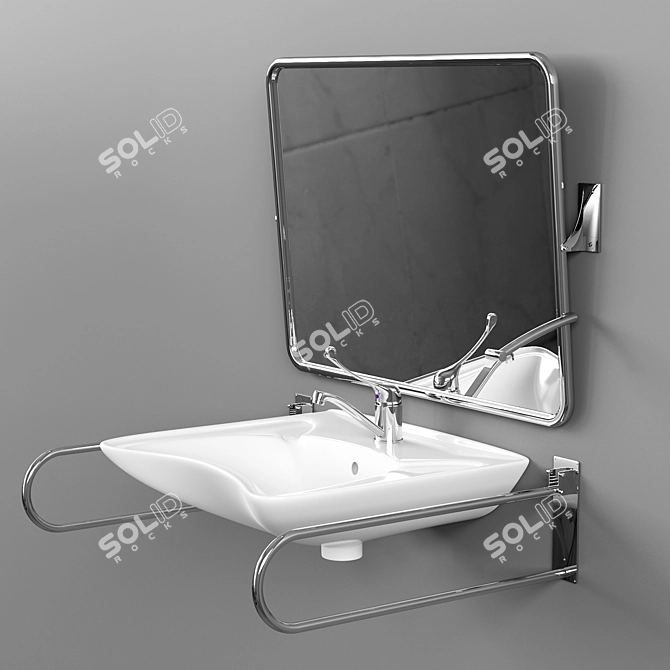 Accessible Sink with Mirror and Handrails 3D model image 1