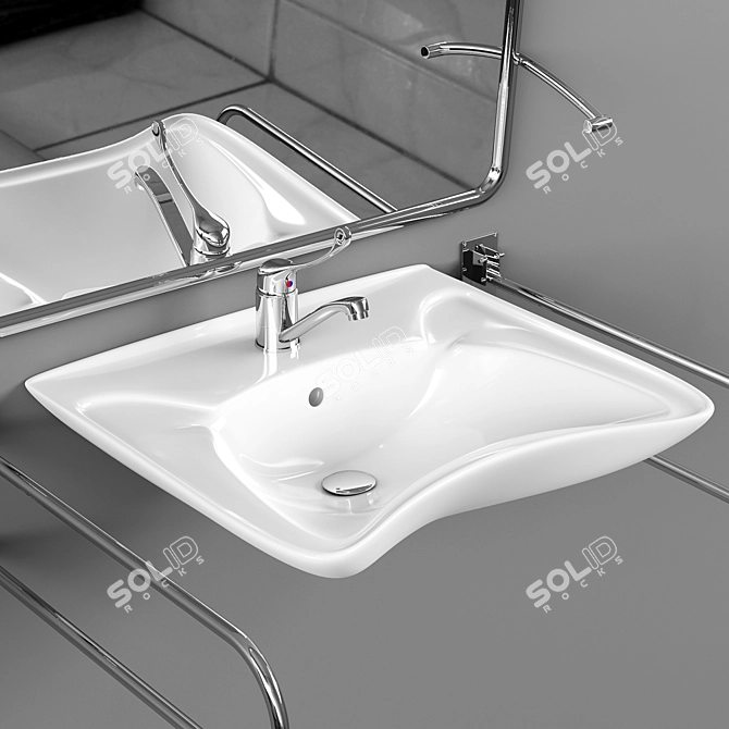 Accessible Sink with Mirror and Handrails 3D model image 2