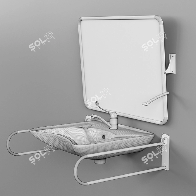 Accessible Sink with Mirror and Handrails 3D model image 3