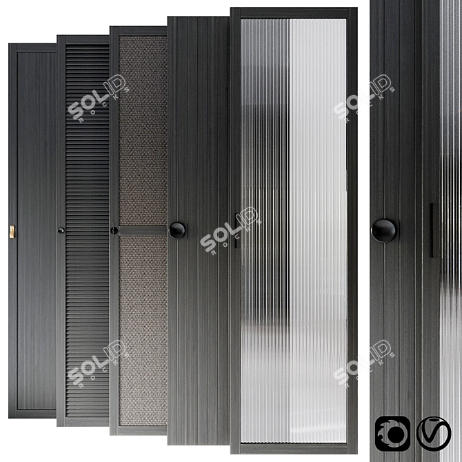 Elegant Doors Collection: Rattan Glass Wood 3D model image 1