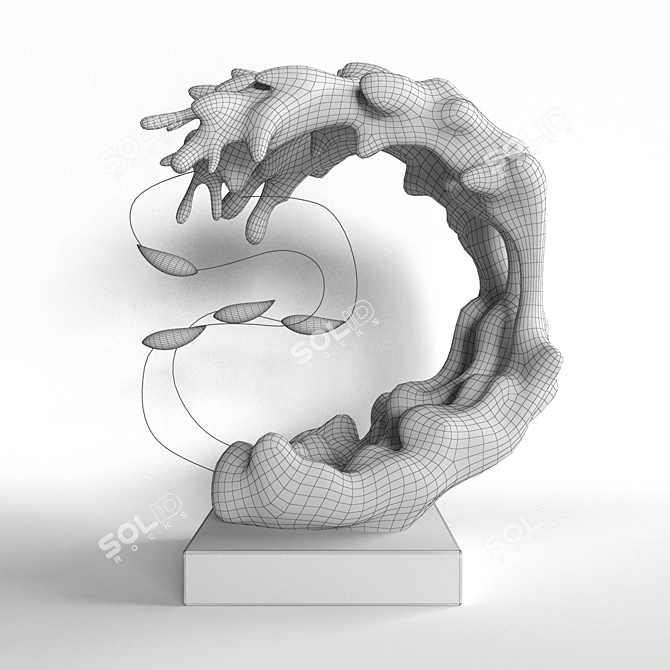 Wave and Fish Sculpture 3D model image 2