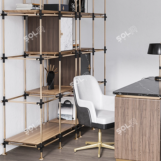 Delightfull Luxxu Office Collection: Blake Bookcase, Lasdun Desk, Miles Table Lamp, Charla Small Office Chair & Lux 3D model image 2