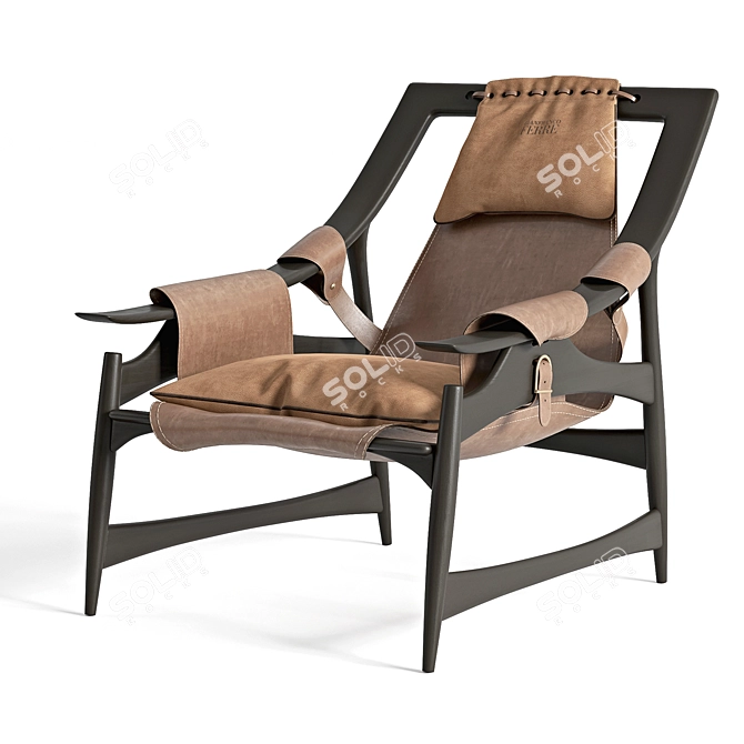 Modern Smoky Grey Leather Armchair 3D model image 1