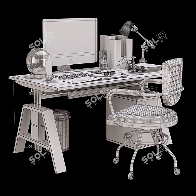 Elegant Handcrafted Office Set 3D model image 3