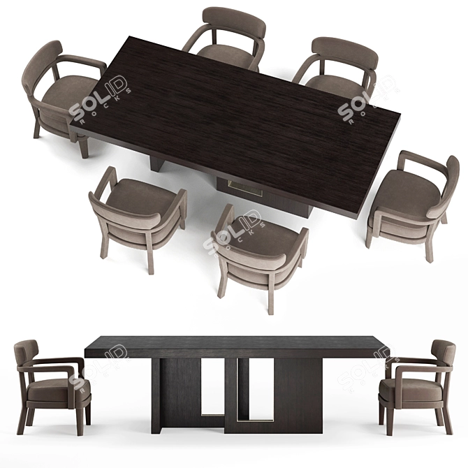 Modern Oak Veneer Dining Set 3D model image 1