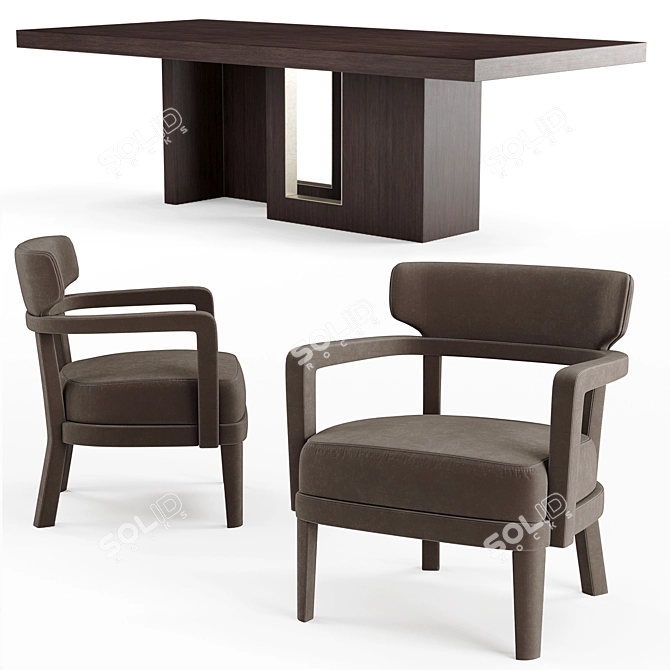 Modern Oak Veneer Dining Set 3D model image 2