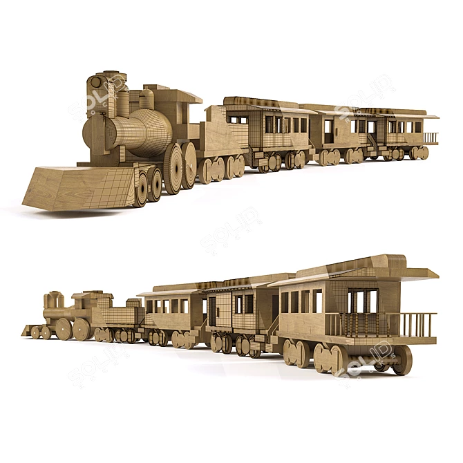 Wooden Toy Train: Steam Locomotive and Four carriages 3D model image 3