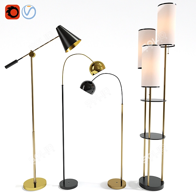 Modern Metal Floor Lamp Set 3D model image 1