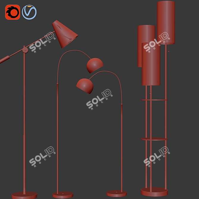 Modern Metal Floor Lamp Set 3D model image 2