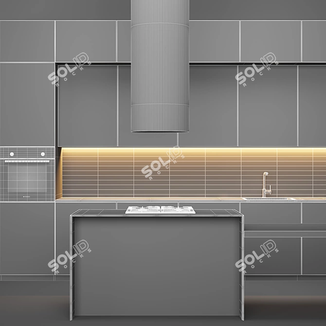 Sleek Black Kitchen with Bosch Appliances 3D model image 2