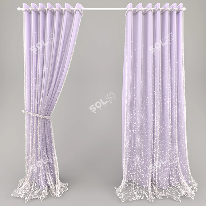 Elegant Lace Curtains 3D model image 2