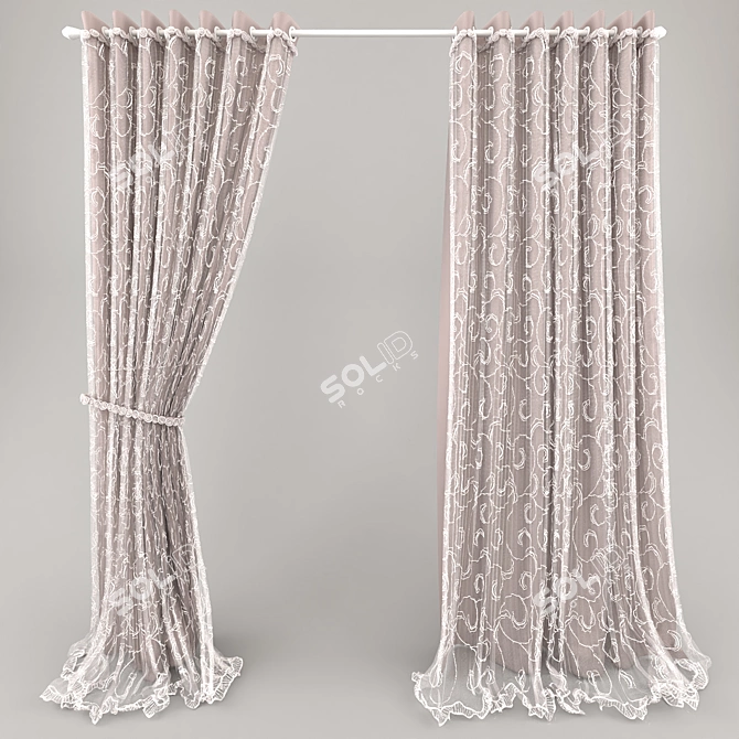 Elegant Lace Curtains 3D model image 3