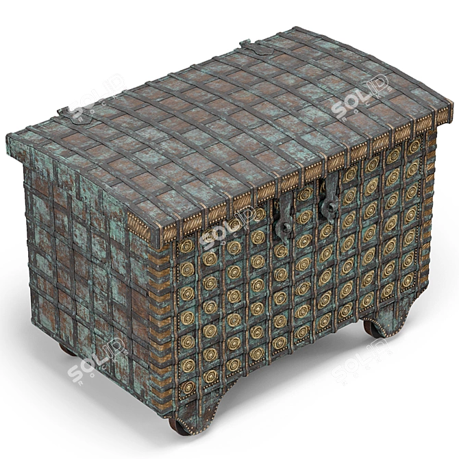 Title: Vintage Green Indian Dowry Trunk 3D model image 2