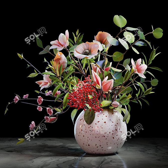 Elegant Spring Blossom Bouquet 3D model image 1