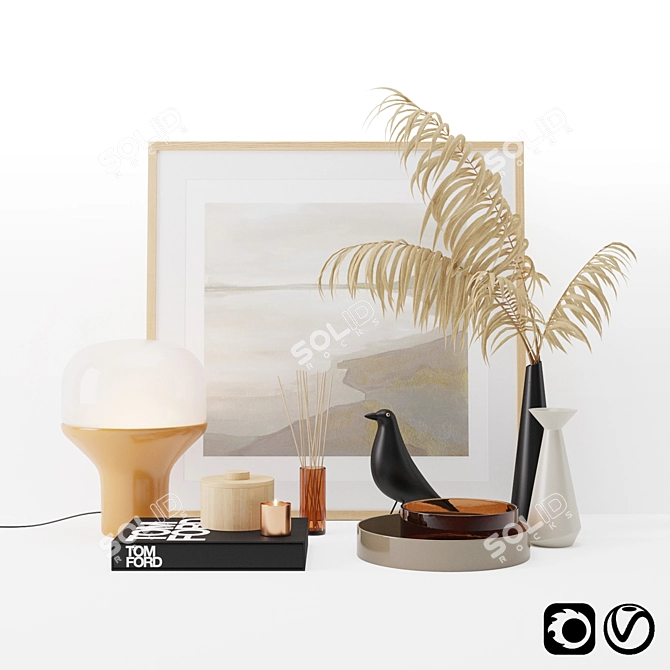 Artistic Decor Set: Painting, Lamp, Eames Bird 3D model image 1