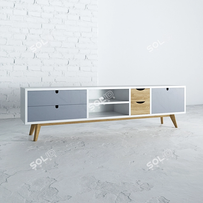 Stylish Gray TV Stand 3D model image 2