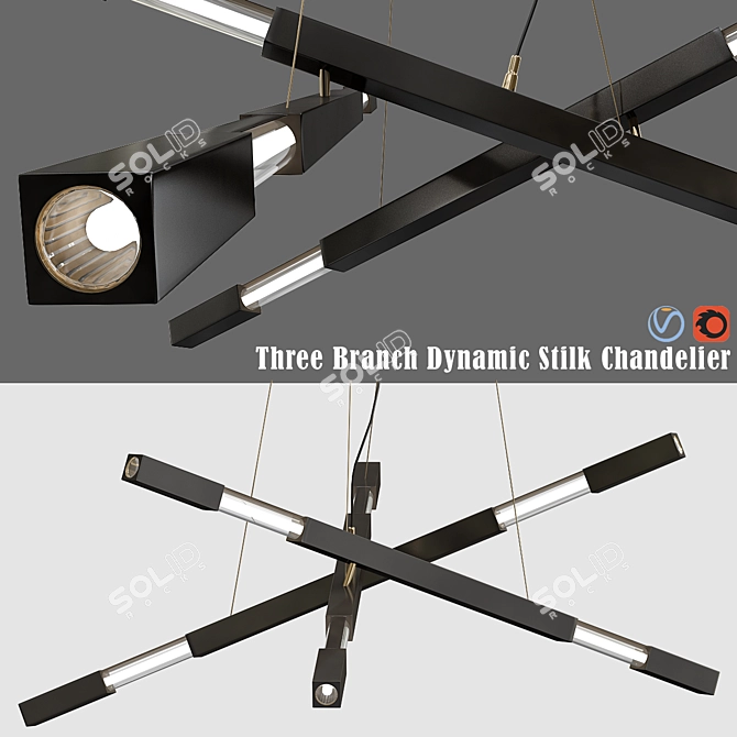 Dynamic Three Branch Chandelier 3D model image 1