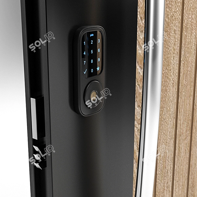 Elegant Black Wood Entrance Door 3D model image 2