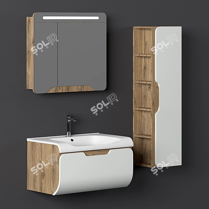 Nplus Golf 80 Bathroom Cabinet Set - Modern Wood Texture 3D model image 1