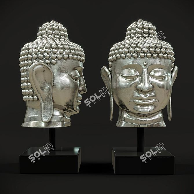 Silver Plated Brass Buddha Head 3D model image 1