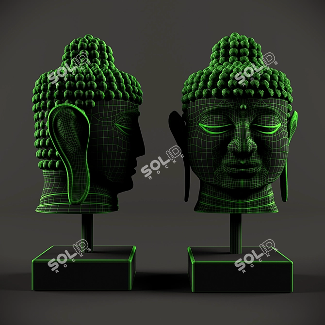 Silver Plated Brass Buddha Head 3D model image 2