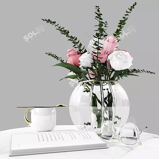 Elegant Rose Decor Set 3D model image 1