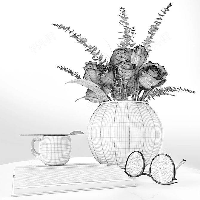 Elegant Rose Decor Set 3D model image 3