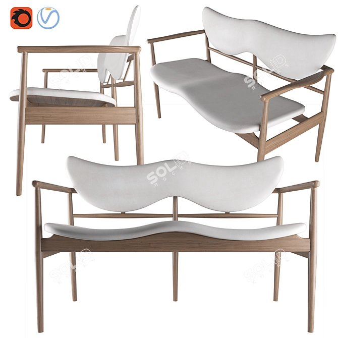 Modern Organic Sofa-Bench by Finn Juhl 3D model image 2