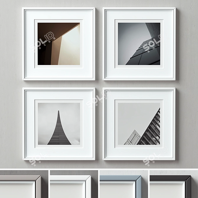 Versatile 4-Piece Picture Frame Set with Multiple Sizes and Colors 3D model image 1