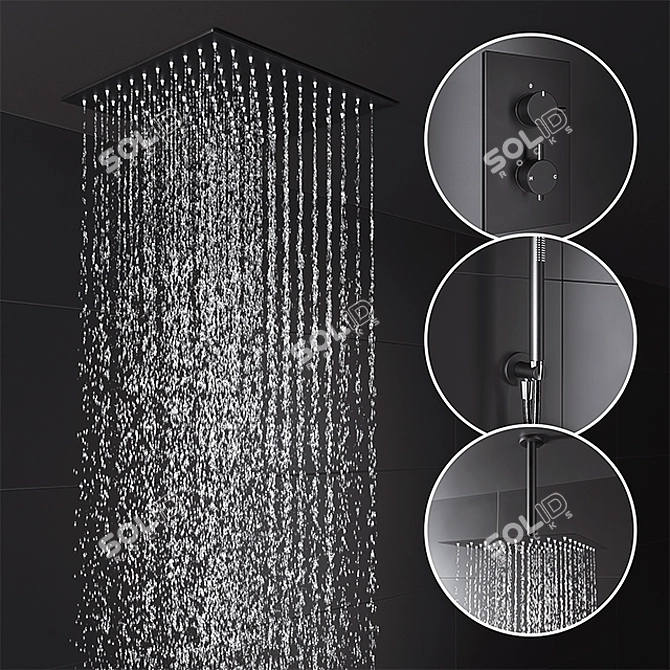 Sleek Black Deluge Shower Set 3D model image 1