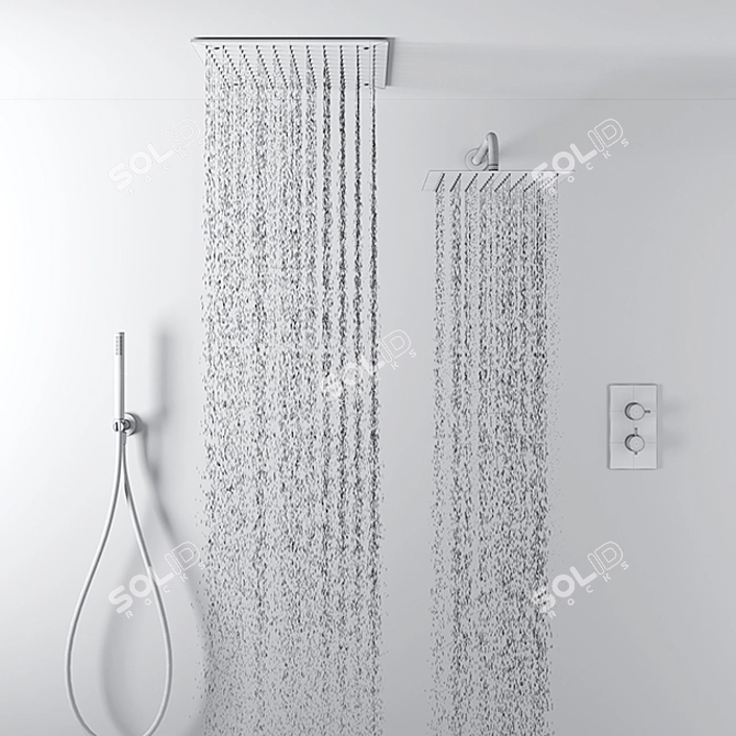 Sleek Black Deluge Shower Set 3D model image 3