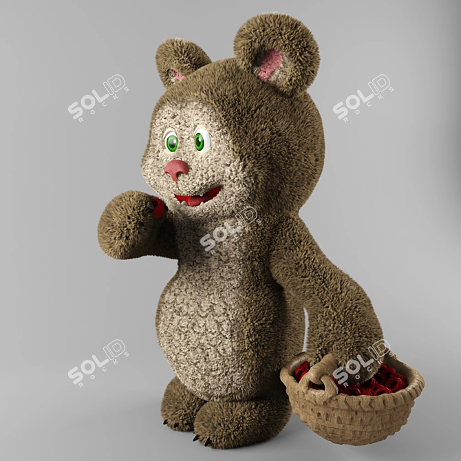 Bear and Raspberry Plush Toy 3D model image 1