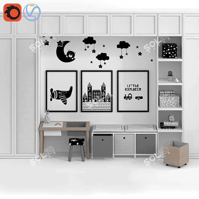 Scandinavian Kid Room Set 3D model image 1