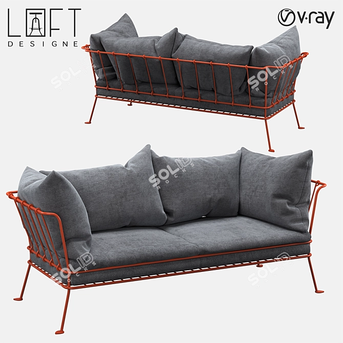 LoftDesigne 1450 - Stylish Metal and Fabric Sofa 3D model image 1